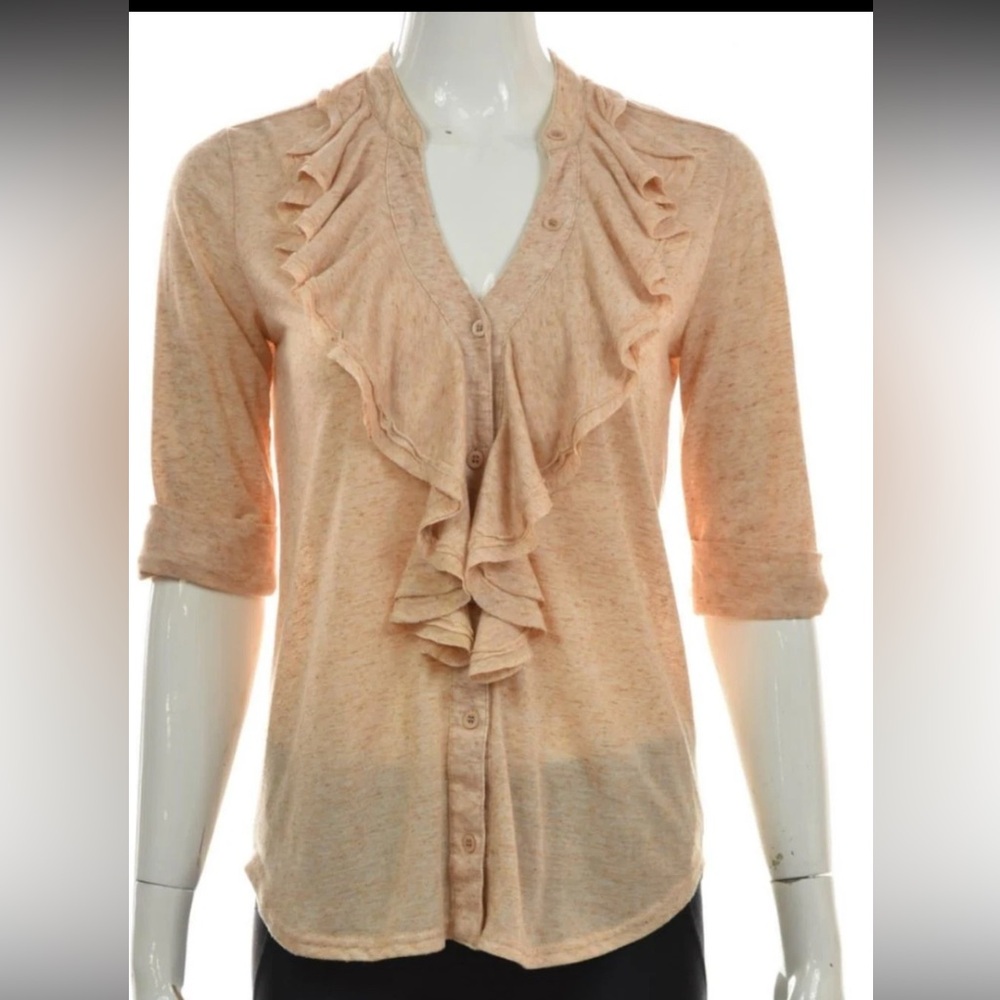 Velvet Ruffled button down Blouse 3/4 sleeves